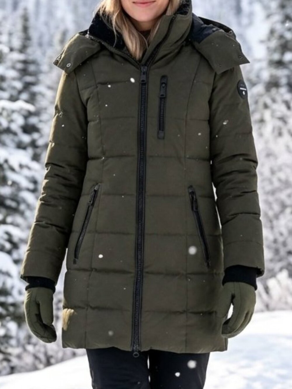 NOIZE Woman's Mid-Length Heavyweight Detachable Hooded Parka Coat Army Green